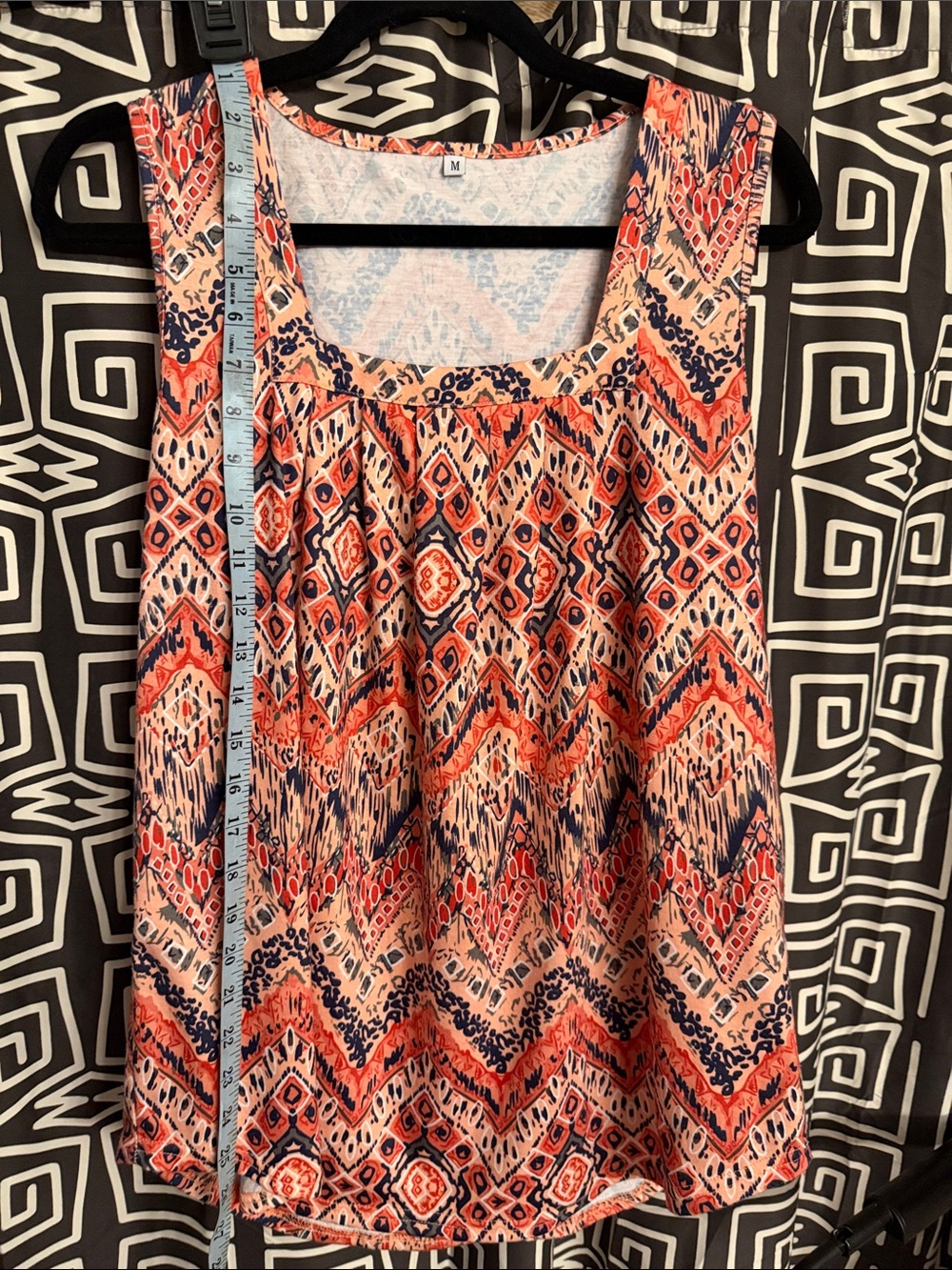 Women's Coral & Navy Printed Sleeveless Tank Top